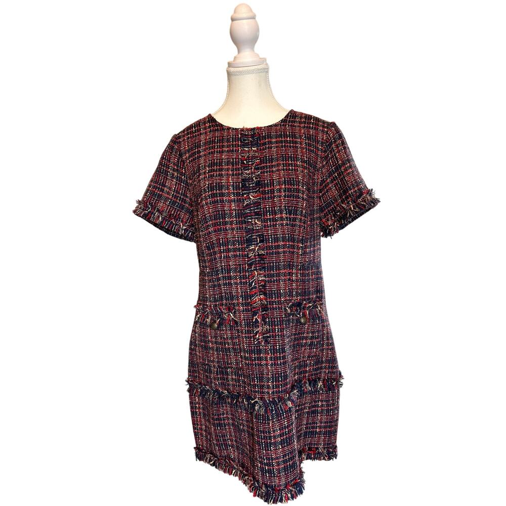 Court & Rowe | Red/Black/Beige Tweed Short Sleeve Sheath Dress | 6